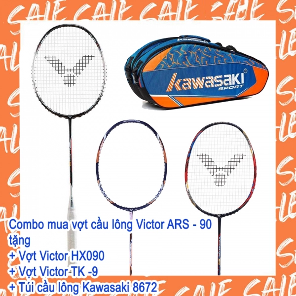 Combo mua vợt cầu lông Victor ARS - 90 tặng vợt Victor HX090 + vợt Victor TK 9 + Túi cầu lông Kawasaki 8672/Tặng vợt Victor TK999+ HX080 + Giày Victor