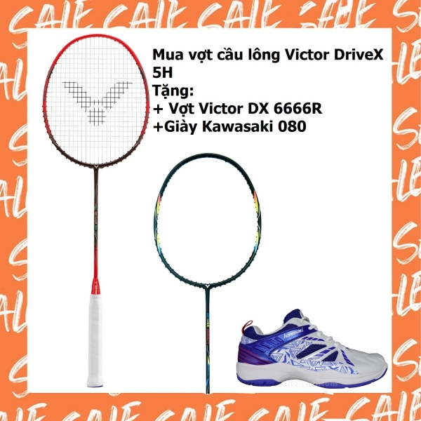 Combo mua vợt cầu lông Victor DriveX 5H tặng vợt Victor DX 6666 + giày Kawasaki 080