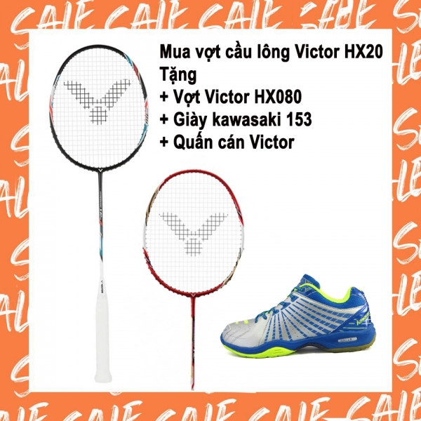 Combo mua vợt cầu lông Victor HX 20 tặng vợt Victor HX080 + Giày Kawasaki 153 + Quấn cán Victor
