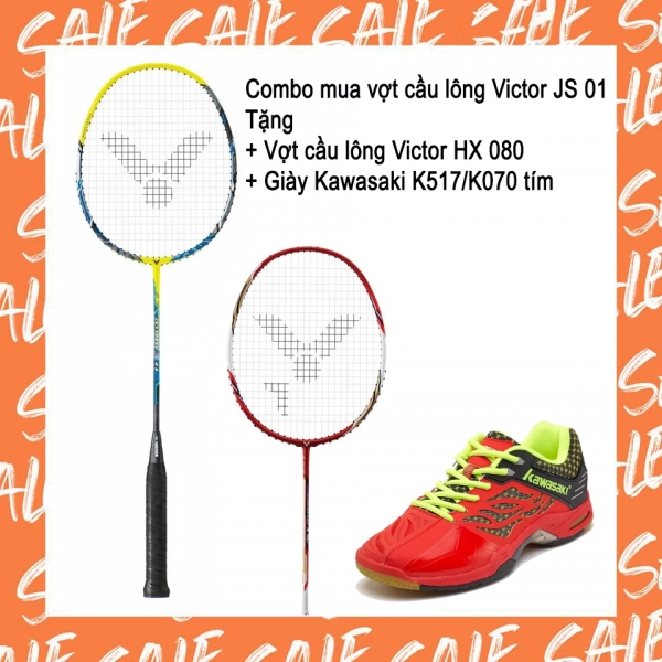 Combo mua vợt cầu lông Victor JS 01 tặng vợt Victor HX 080 + Giày Kawasaki 153 + Quấn cán Victor