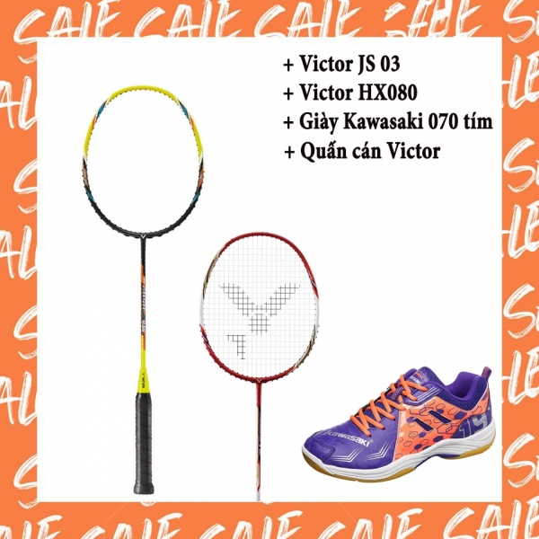 Combo mua vợt cầu lông Victor JS 03 tặng vợt Victor HX080 + Giày Kawasaki 153 + Quấn cán Victor