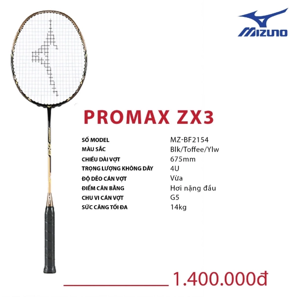 Vợt Cầu Lông Mizuno PROMAX ZX3 đen vàng chính hãng