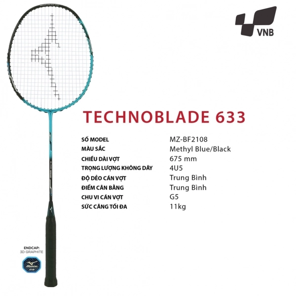 Vợt cầu lông Mizuno Technoblade 633 Đen - Xanh Ngọc chính hãng