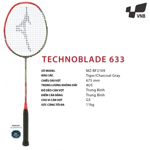 Vợt cầu lông Mizuno Technoblade 633 - Ghi đỏ chính hãng