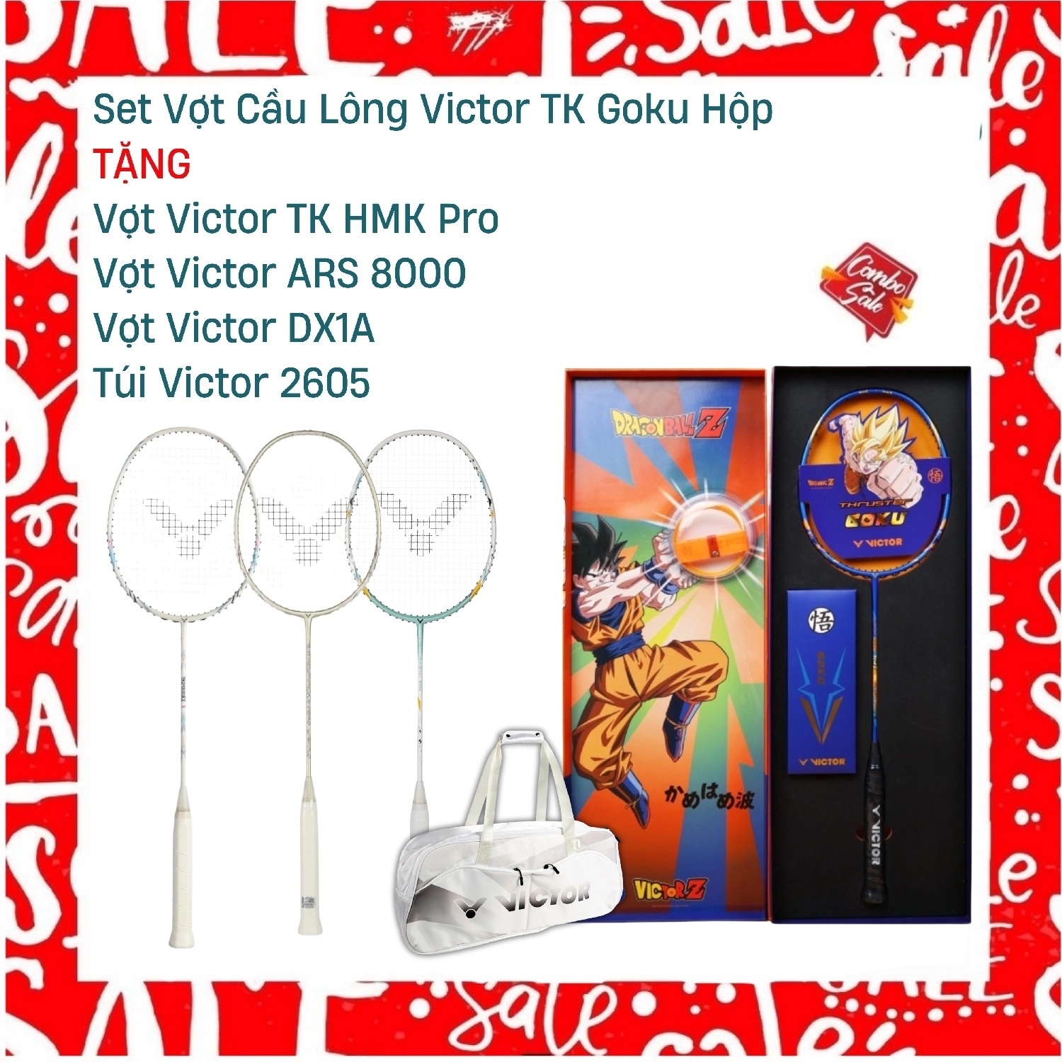 Combo Mua Set Vợt Cầu Lông Victor TK Goku Hộp Tặng Vợt Victor TK HMR Pro + Vợt Victor ARS 8000 + Vợt Victor DX1A + Túi Victor 2605
