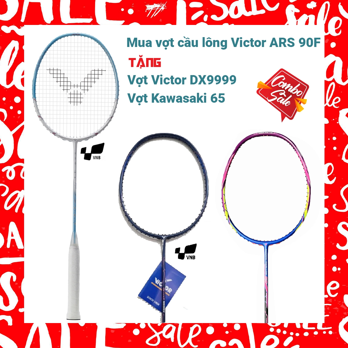 Combo mua vợt cầu lông Victor ARS 90F tặng vợt Victor DX7777 + vợt Kawasaki 65