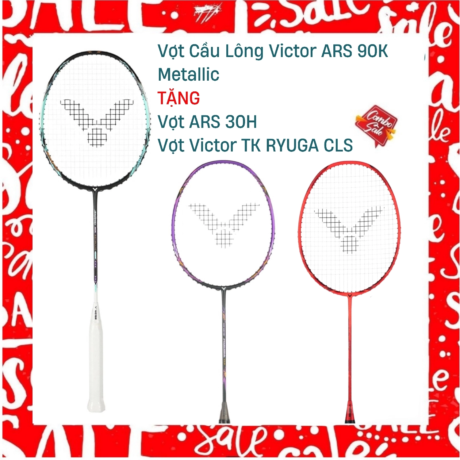 Combo Mua Vợt Cầu Lông Victor ARS 90K Metallic Tặng Vợt ARS 30H + Vợt Victor TK Ryuga CLS