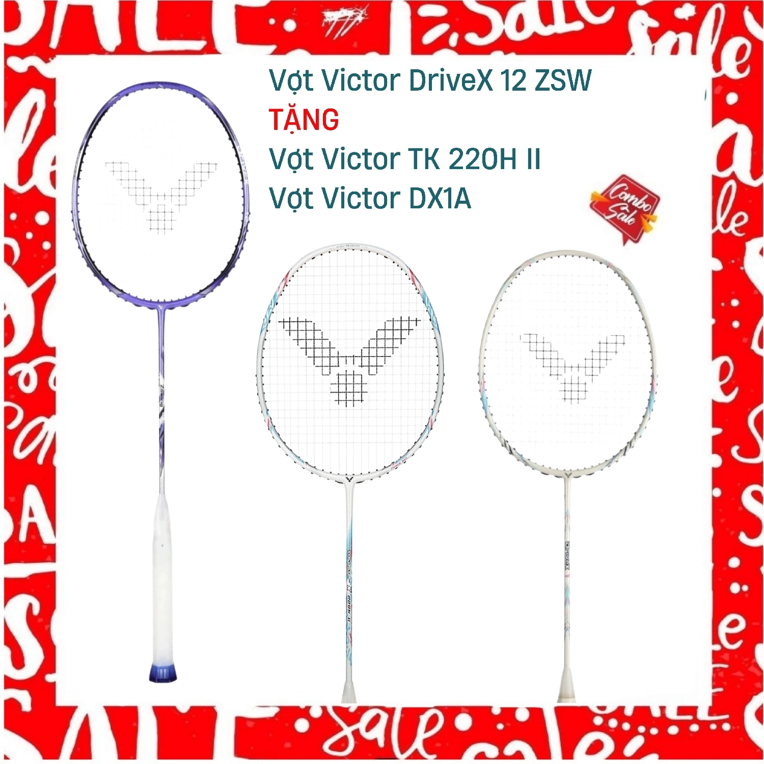 Combo mua vợt cầu lông Victor DriveX 12 ZSW tặng vợt Victor DX1A + vợt Victor TK 220H II