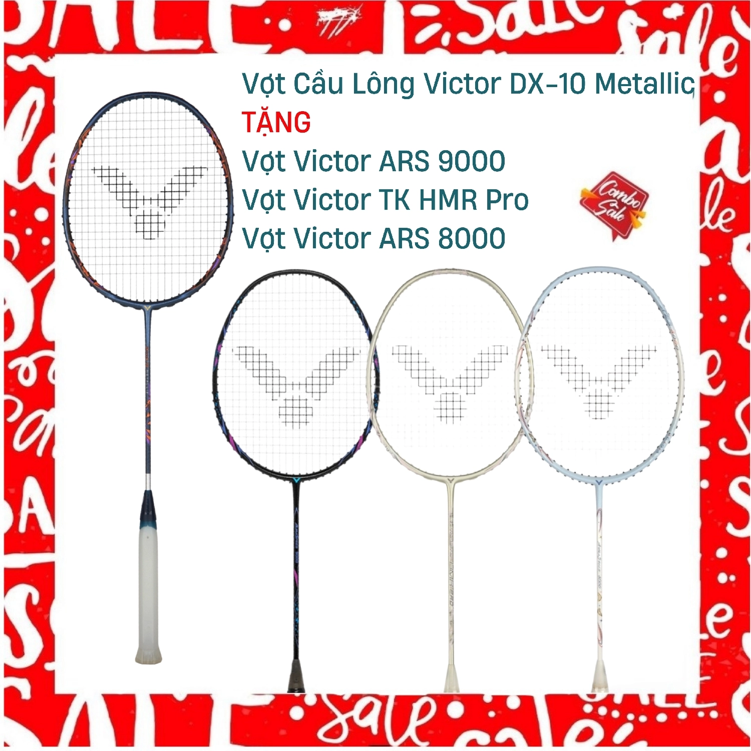 Combo Mua Vợt Cầu Lông Victor DX-10 Metallic Tặng Vợt Victor ARS 9000 + Vợt Victor ARS 8000 + Vợt Victor TK HMR Pro