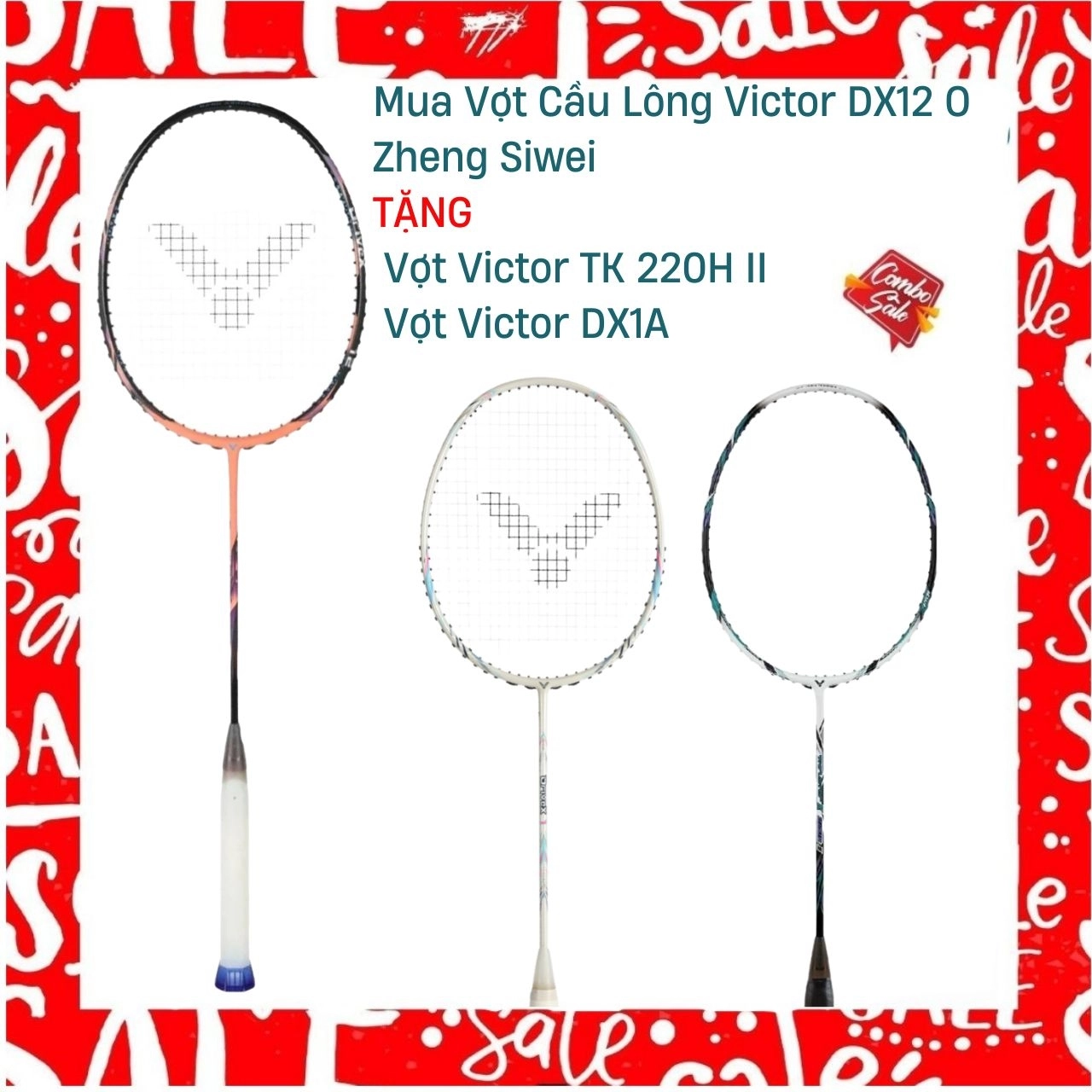 Combo mua vợt cầu lông Victor DX12 O Zheng Siwei tặng vợt Victor DX1A + vợt Victor TK 220H II