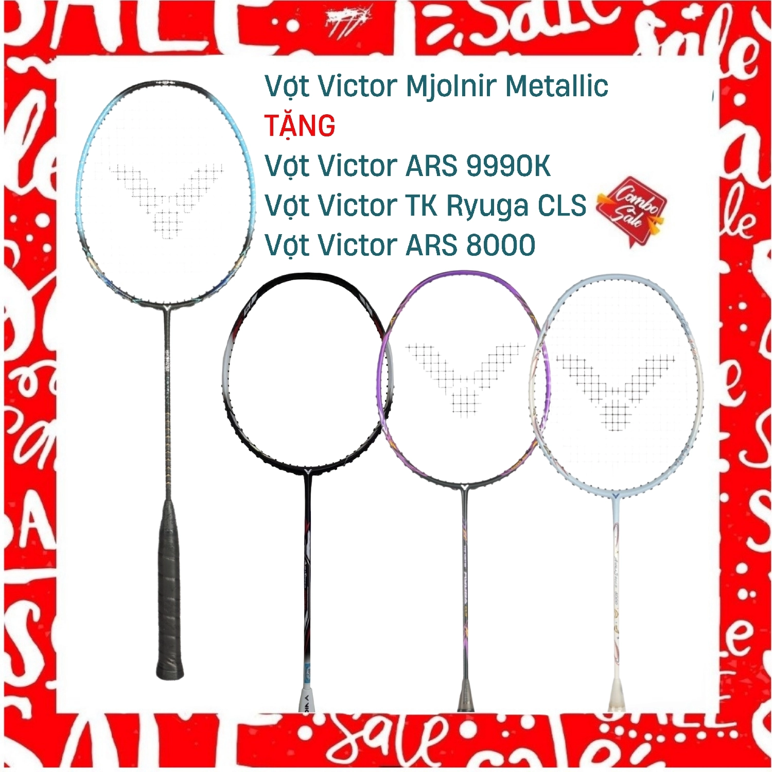 Combo Mua Vợt cầu lông Victor Mjolnir Metallic Tặng Vợt Victor ARS 9990K + Vợt Victor ARS 8000 + Vợt Victor TK Ryuga CLS