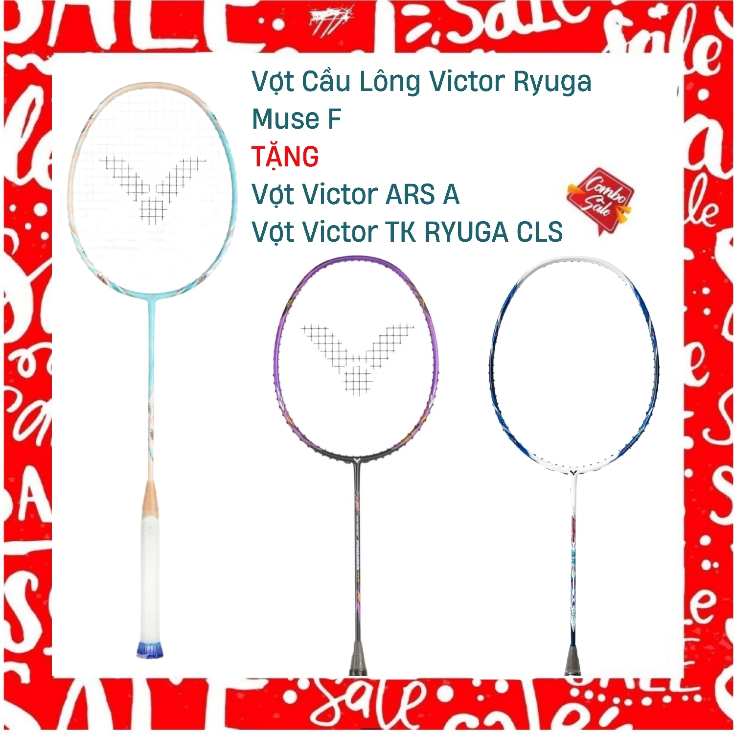 Combo Mua Vợt Cầu Lông Victor Ryuga Muse F Tặng vợt Victor ARS A + vợt Victor TK Ryuga CLS