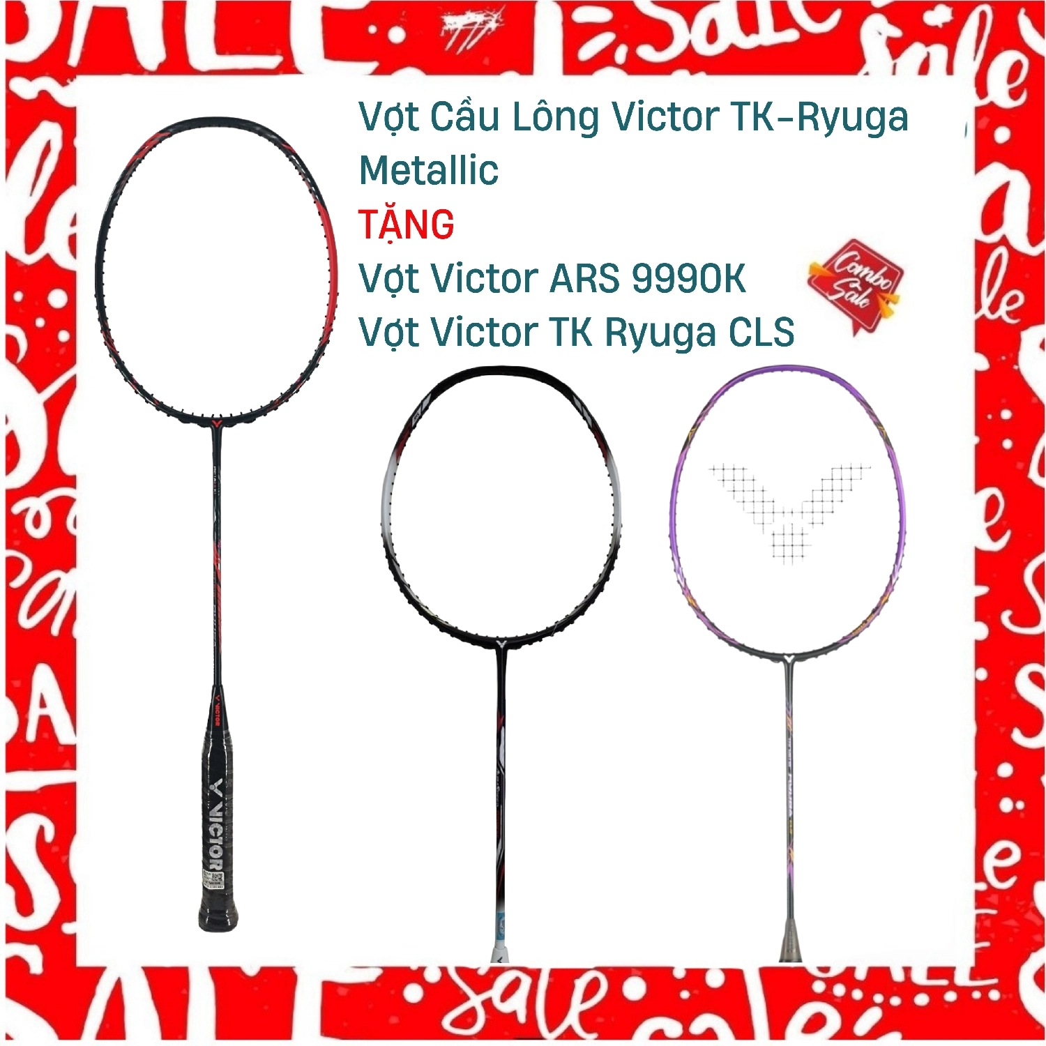 Combo Mua Vợt Cầu Lông Victor TK-Ryuga Metallic Tặng Vợt Victor TK220H II + Vợt Victor TK Ryuga CLS