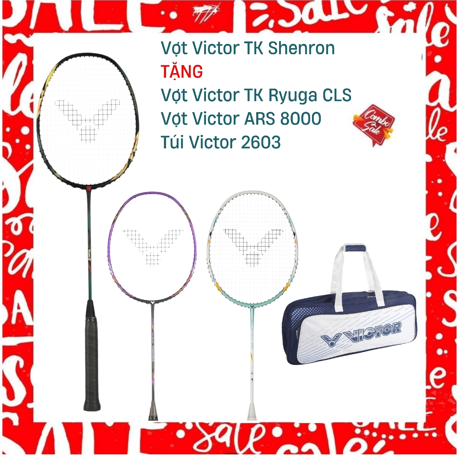 Combo Mua Vợt Cầu Lông Victor TK Shenron Tặng Vợt Victor TK Ryuga CLS + Vợt Victor ARS 8000 + Túi Victor 2603