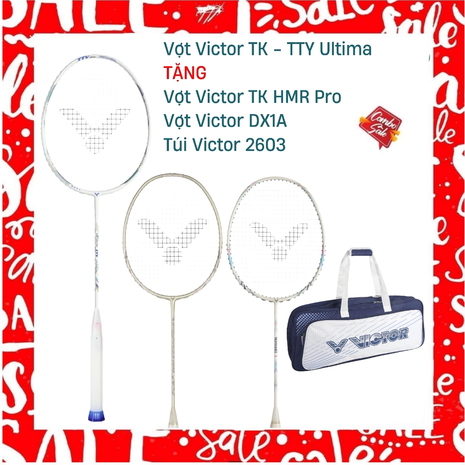 Combo Mua Vợt Cầu Lông Victor TK - TTY Ultima Tặng Vợt Victor DX1A + Vợt Victor TK HMR Pro + Túi Victor 2603