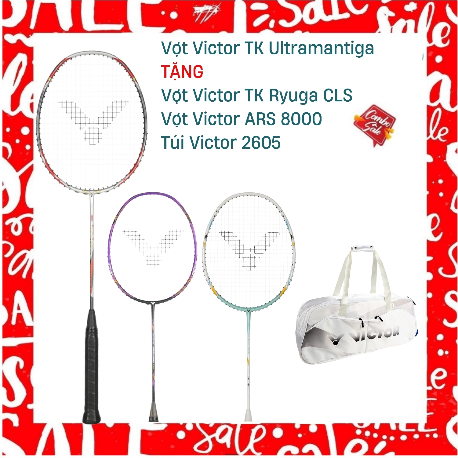 Combo Mua Vợt Cầu Lông Victor TK Ultramantiga Tặng Vợt Victor TK Ryuga CLS + Vợt Victor ARS 8000 + Túi Victor 2605