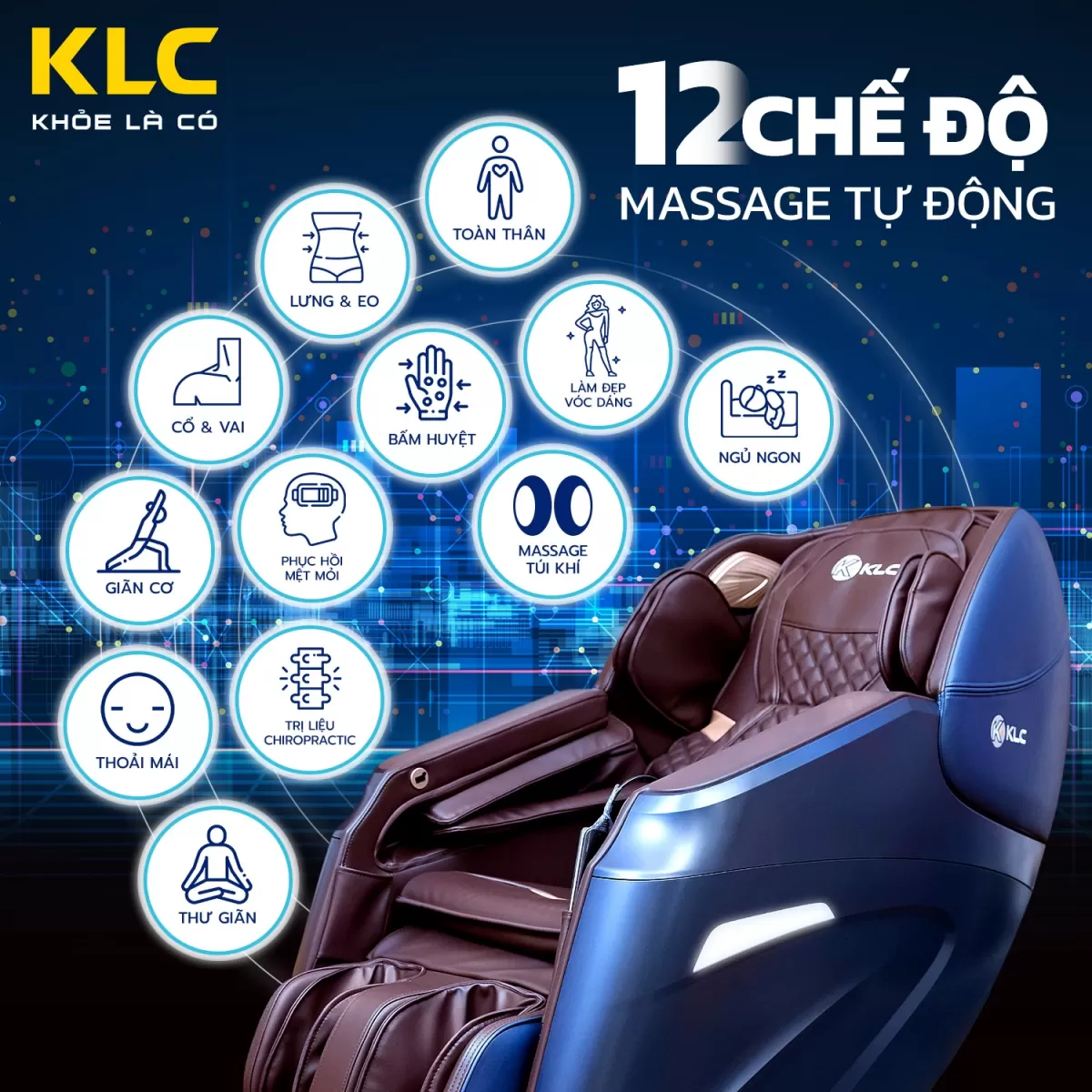 12 chế độ massage tự động của Ghế Massage KLC K686