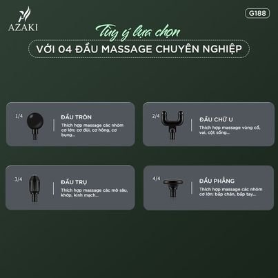 4 đầu massage chuyên nghiệp của Máy (Súng) Massage Cầm Tay Azaki G188 chính hãng