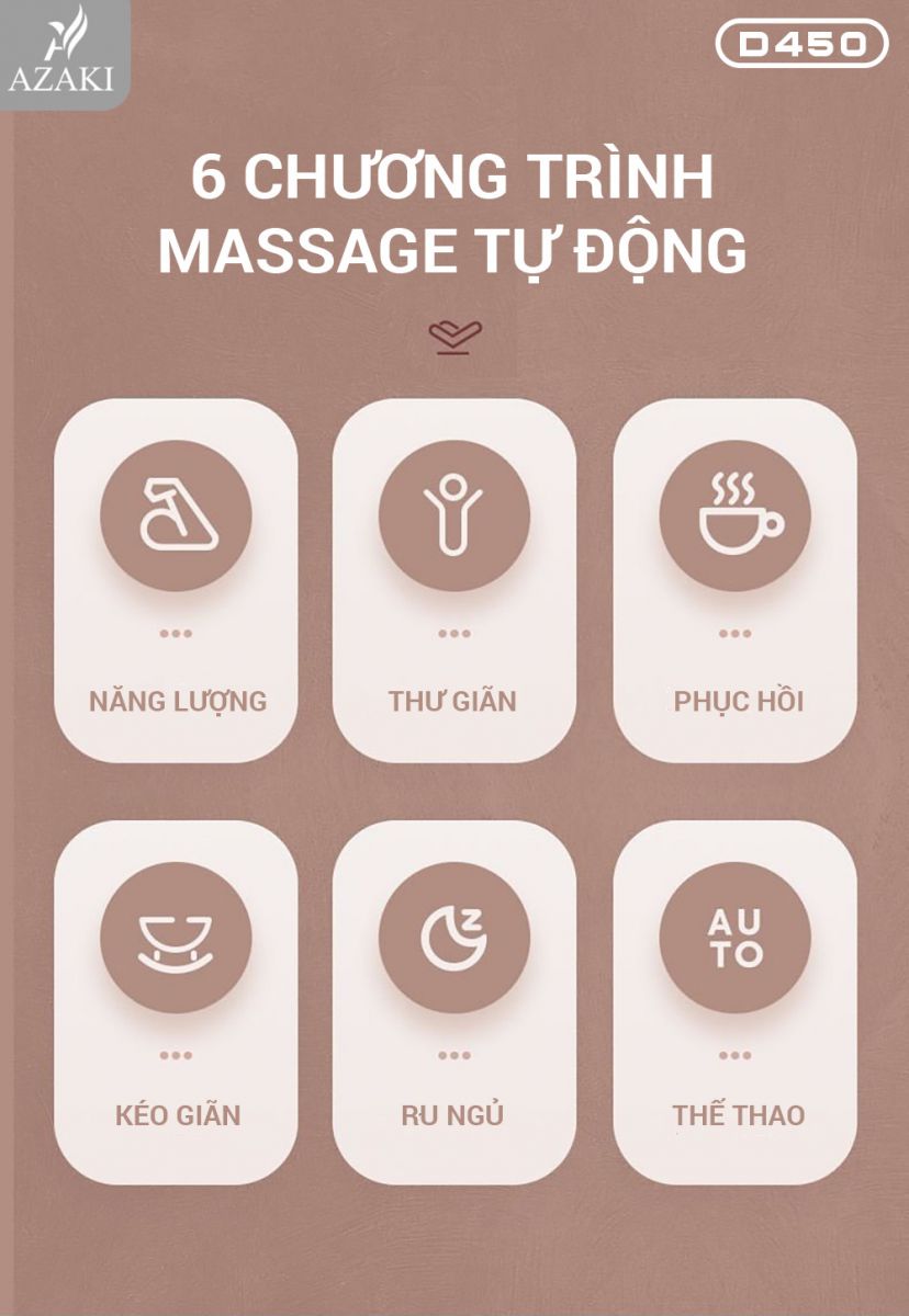 6 chương trình massage tự động của Ghế Massage Azaki D450 - Đen chính hãng