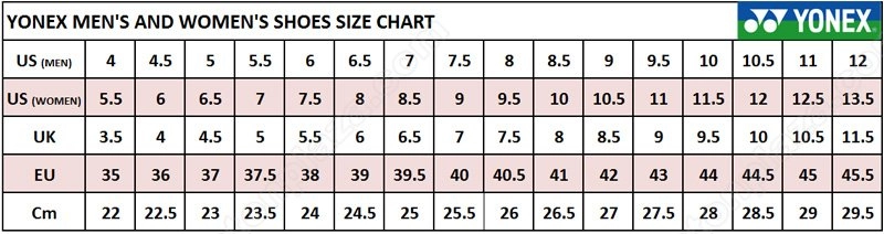 Bảng size  Giày cầu lông Yonex Power Cushion Comfort Z3 Men (DKRD) - Mã JP
