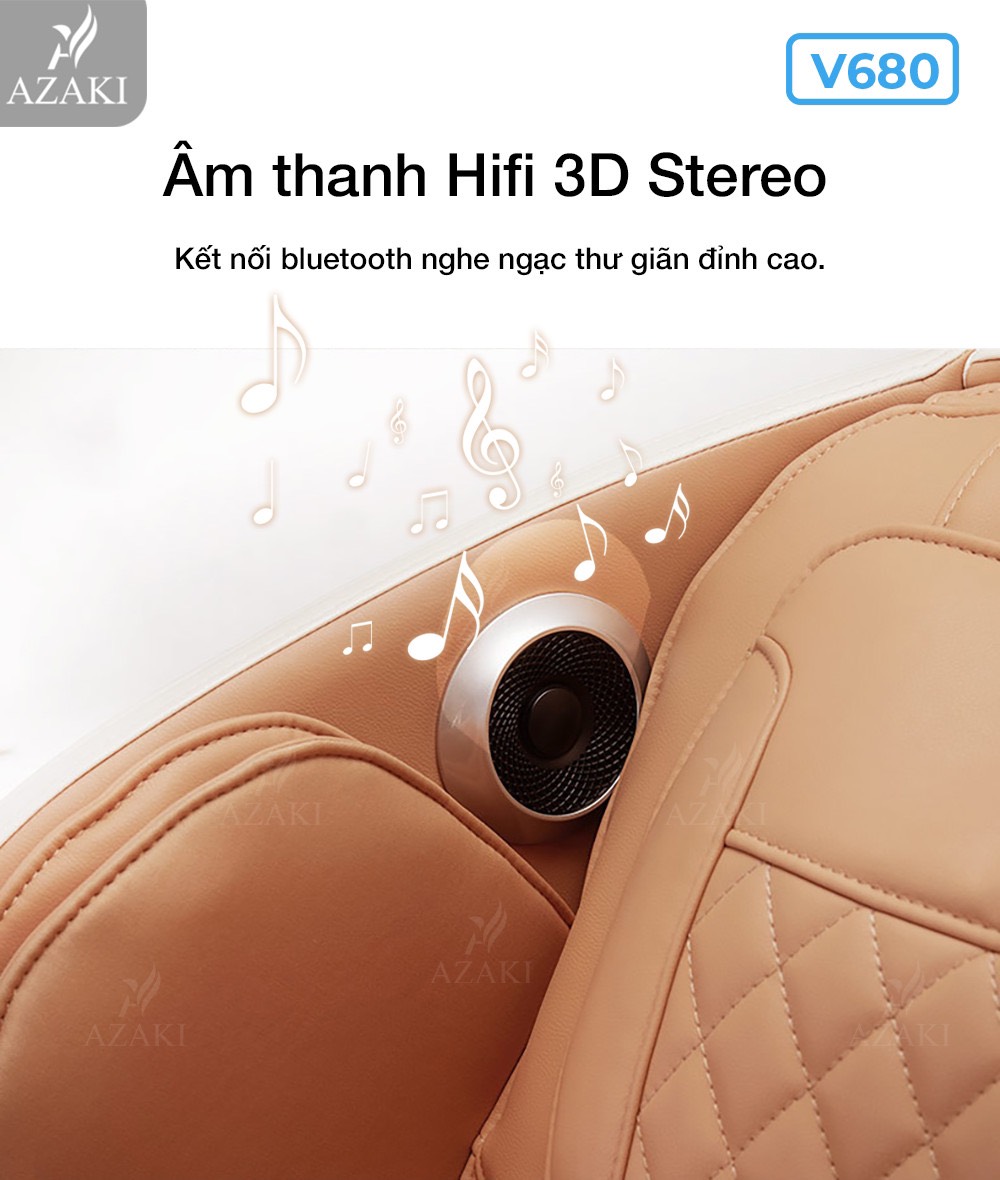 Âm thanh Hifi 3D Stereo của Ghế Massage Azaki V680 - Nâu chính hãng