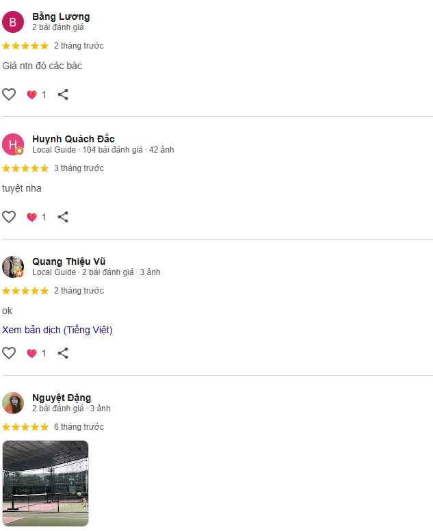 Đánh giá của người chơi tại Aiko Pickleball Phú Đô