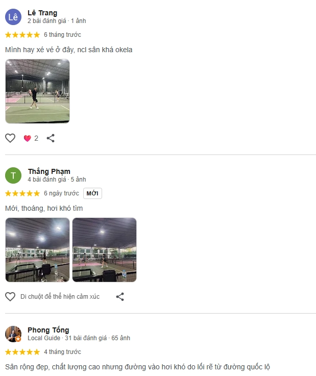 Đánh giá của người chơi tại Aiko Pickleball Phú Đô