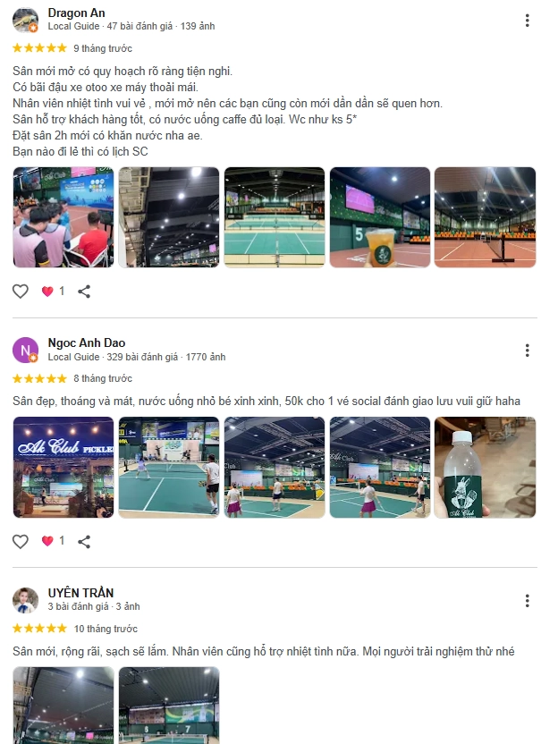 Đánh giá của người chơi tại sân AK Pickleball Club
