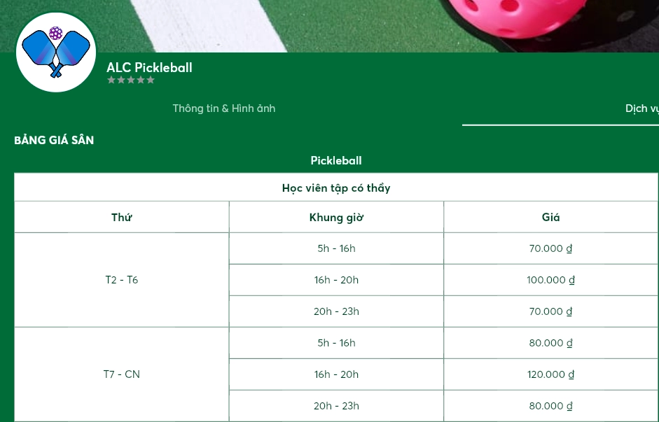 Giá thuê sân ALC Pickleball Bãi Cháy Quảng Ninh