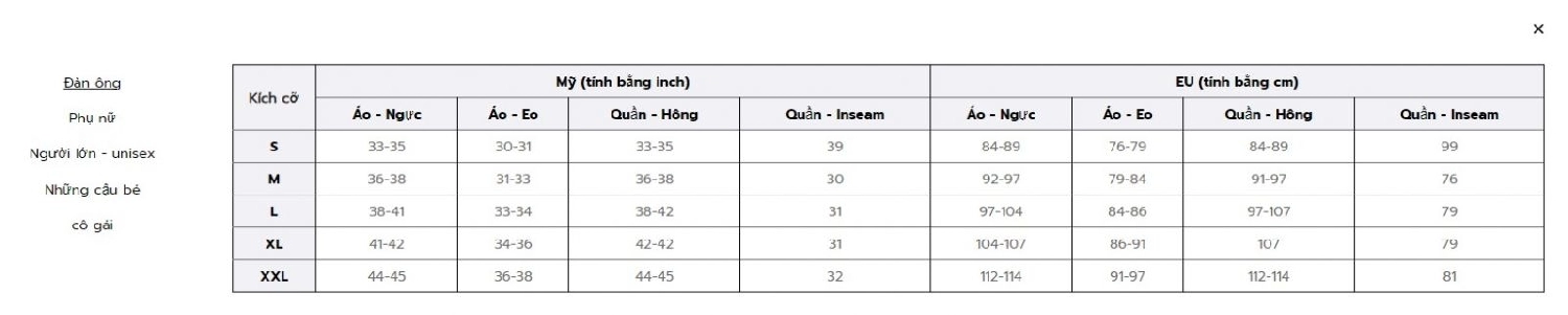 chọn size quần tennis Babolat