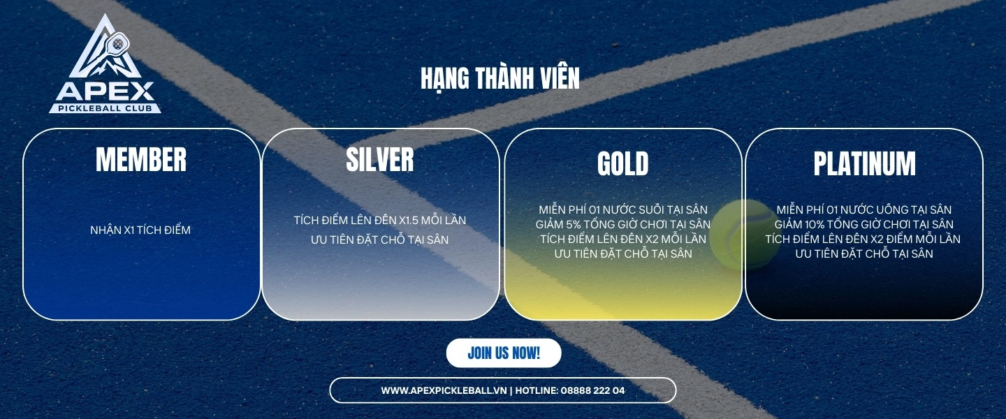Các hạng mức thành viên tại sân Apex Pickleball