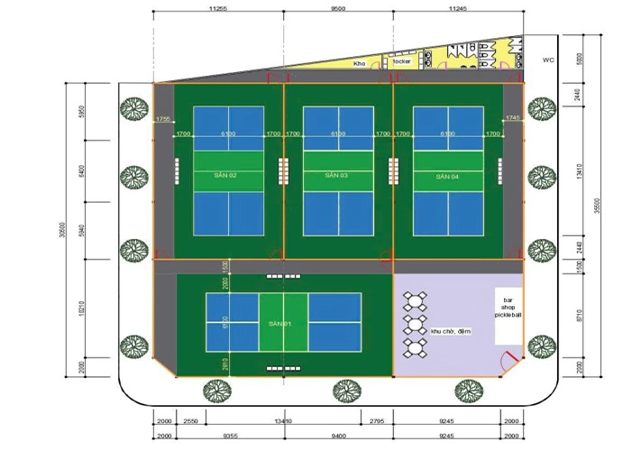 Mẫu bản vẽ thiết kế sân Pickleball 2D 1