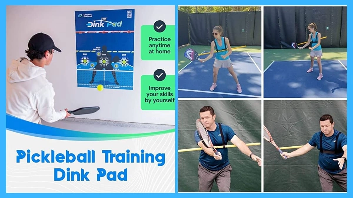 Người đàn ông luyện tập với bảng tập pickleball