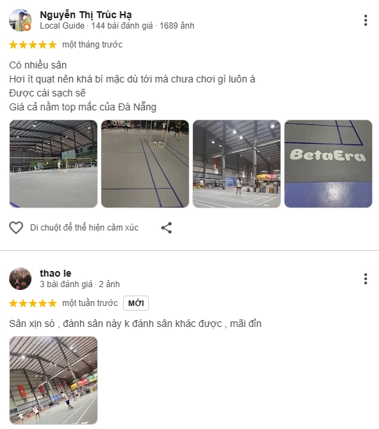 Đánh giá của người chơi tại sân Betaera Badminton & Pickleball Đà Nẵng