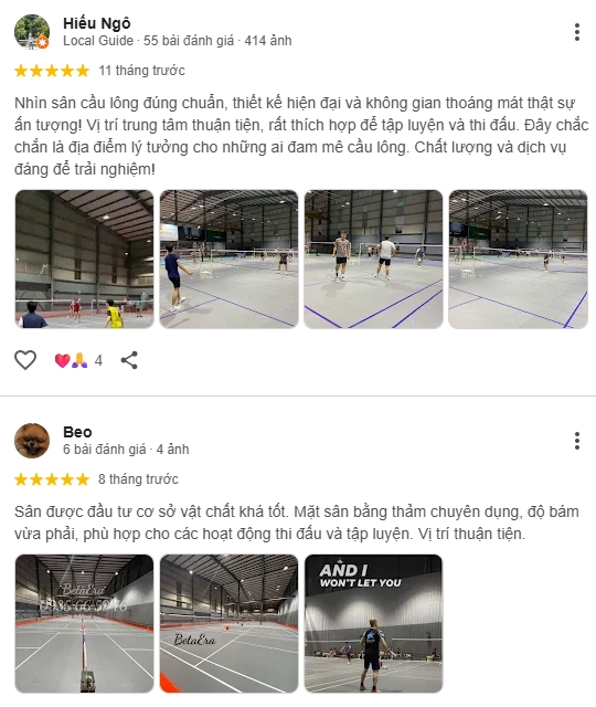 Đánh giá của người chơi tại sân Betaera Badminton & Pickleball Đà Nẵng