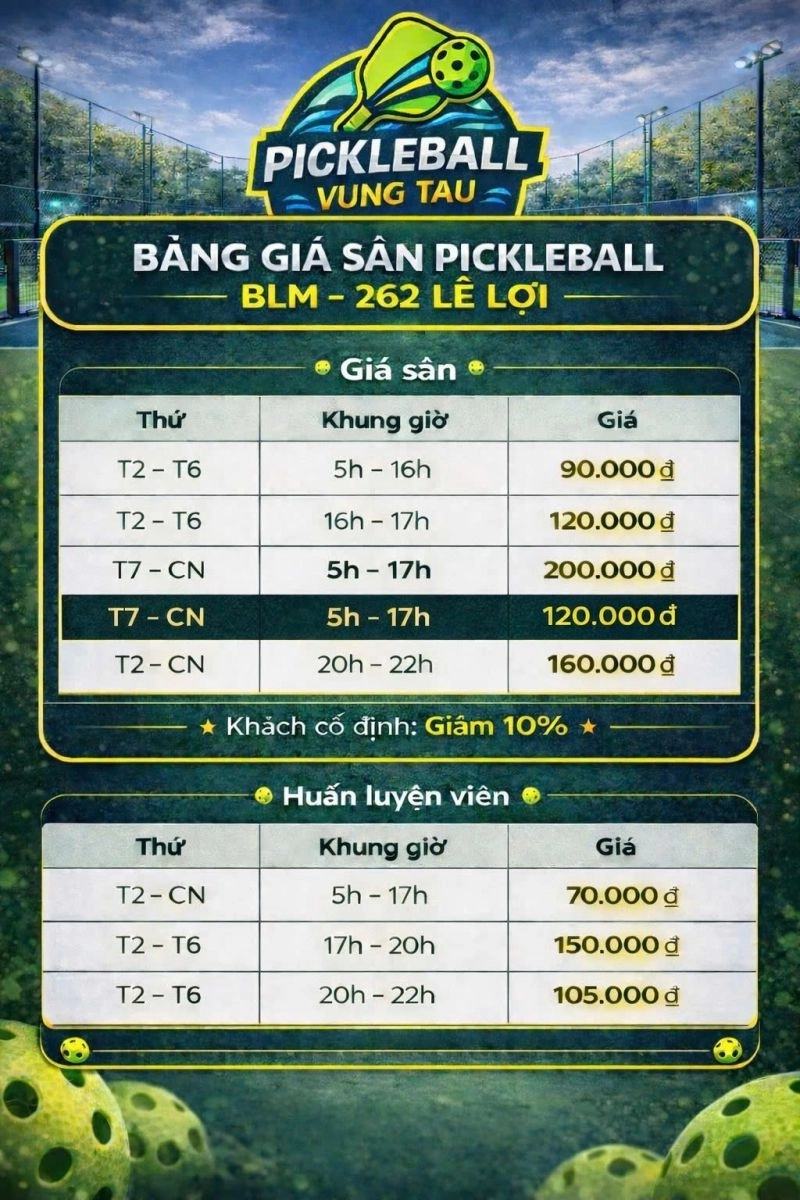 Giá thuê sân BLM Pickleball