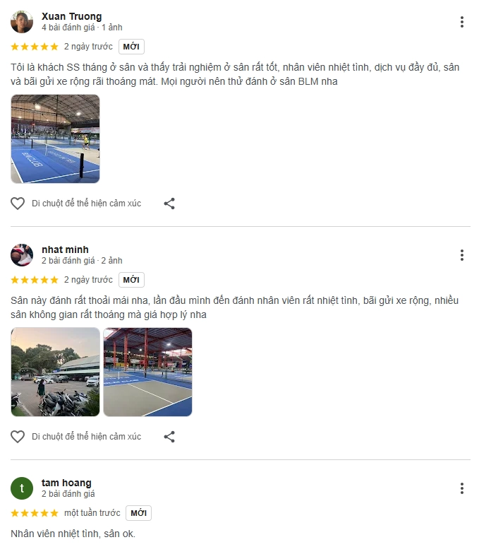 Đánh giá của người chơi tại sân BLM Pickleball