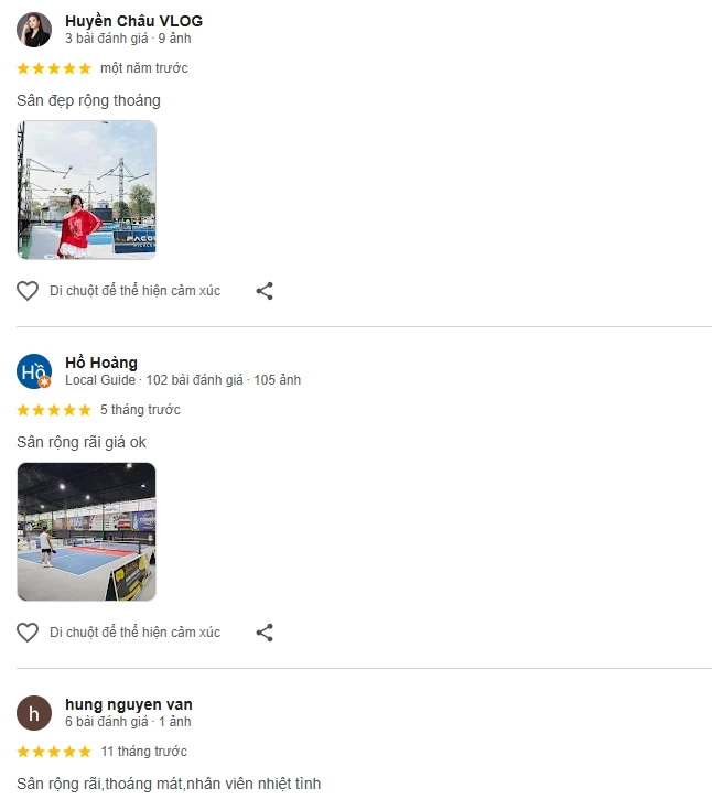 Đánh giá của người chơi tại sân Boss Pickleball Trường Thọ