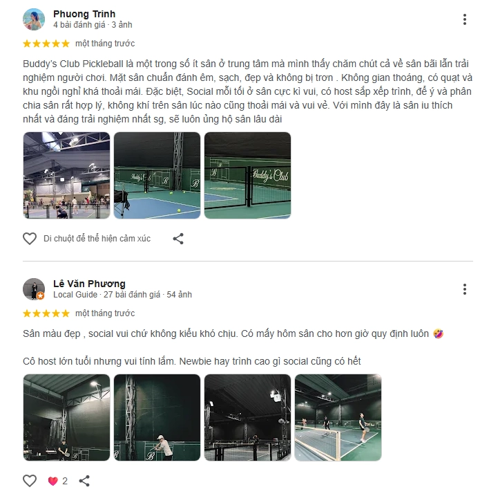 Đánh giá chất lượng từ người chơi tại sân buddy club pickleball