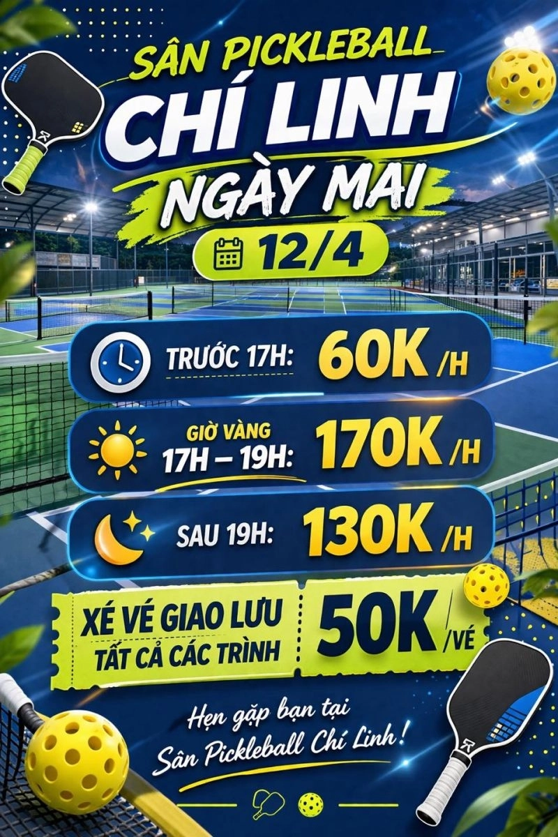 Bảng giá và lịch trống sân Chí Linh Pickleball Bà Rịa - Vũng Tàu mới cập nhật