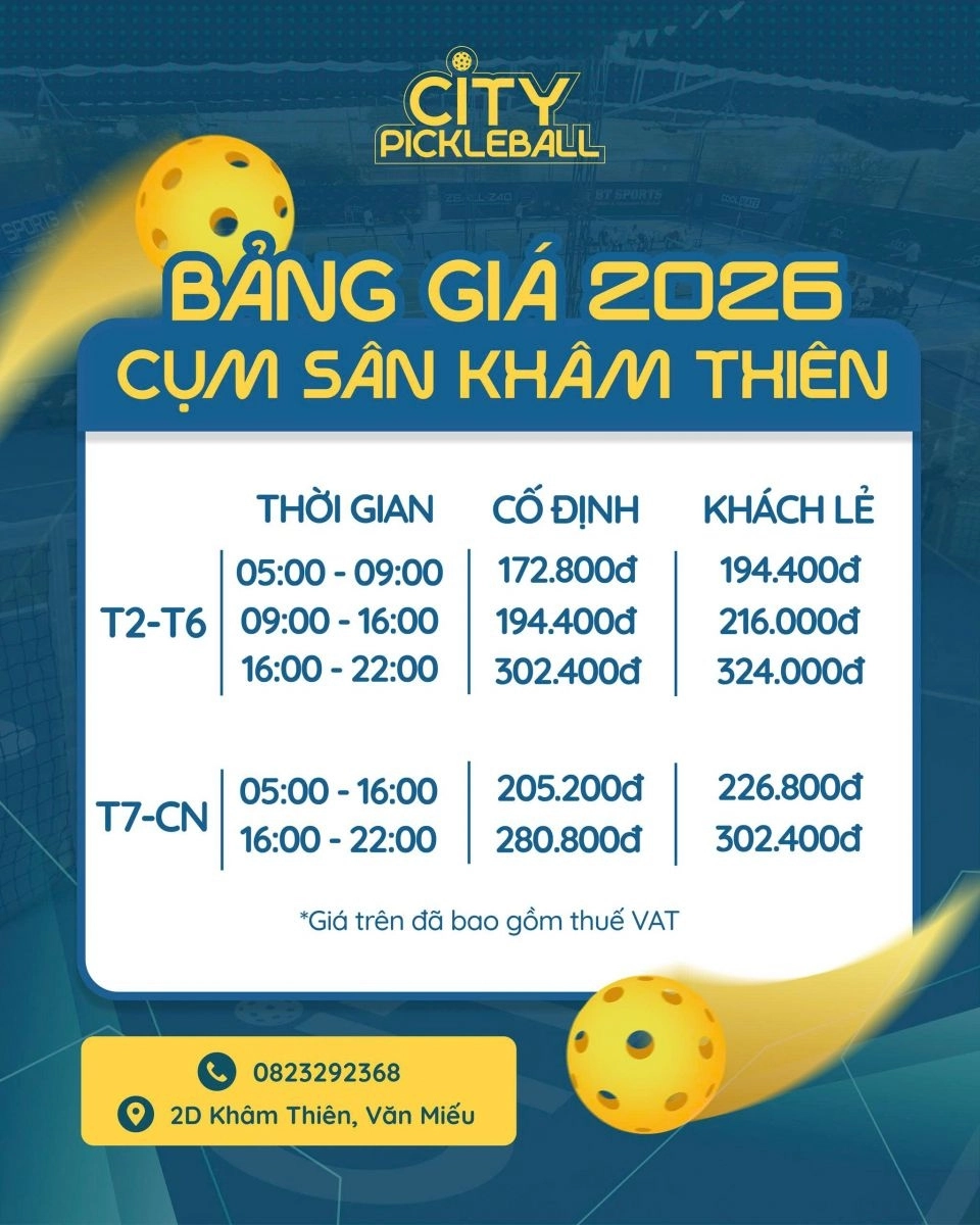 Giá thuê sân tại City Pickleball Khâm Thiên