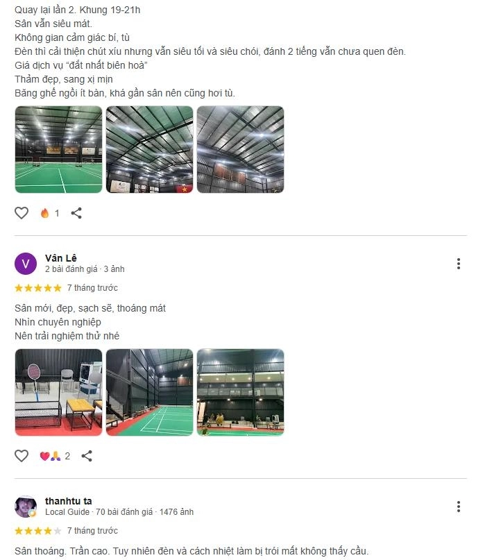 Đánh giá chất lượng sân CLB Cầu Lông Daha Badminton