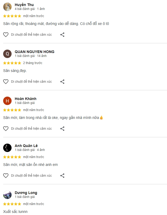 Đánh giá của người chơi tại sân Coma 6 Pickleball