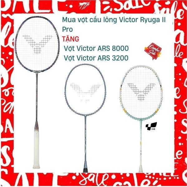 Combo Mua Vợt Cầu Lông Victor Ryuga II Pro Tặng Vợt Victor Auraspeed 8000 + Vợt Victor ARS 3200