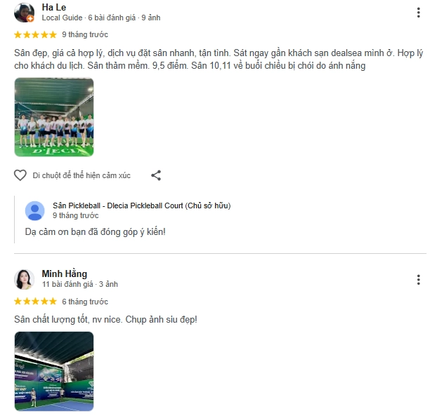 Đánh giá của người chơi tại sân D'lecia Pickleball