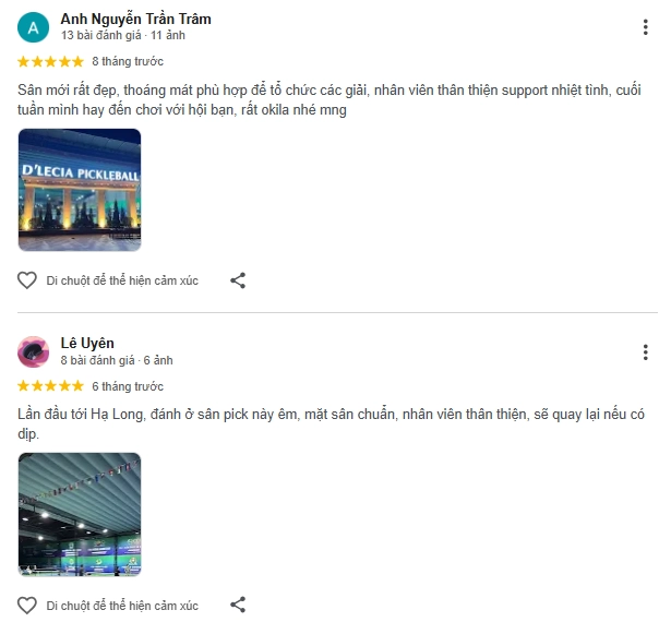 Đánh giá của người chơi tại sân D'lecia Pickleball