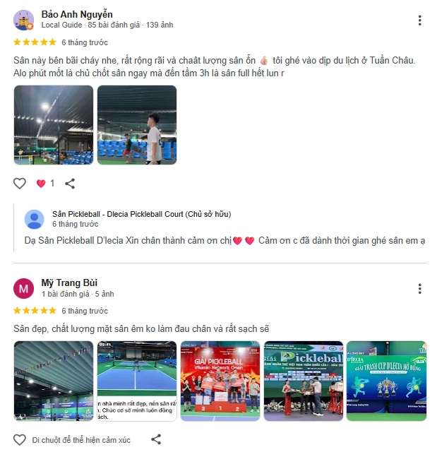 Đánh giá của người chơi tại sân D'lecia Pickleball