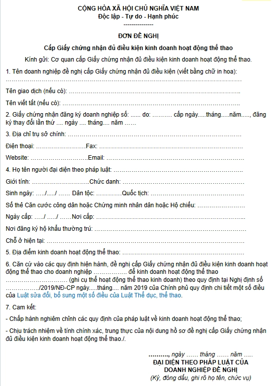 Đơn đề nghị cấp giấy phép kinh doanh