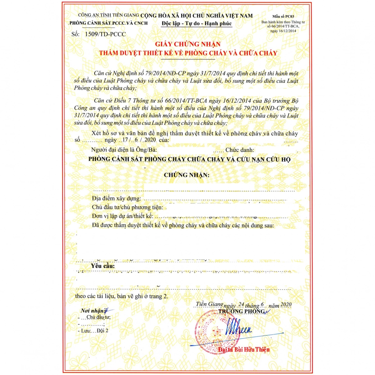 giấy chứng nhận phòng cháy chữa cháy