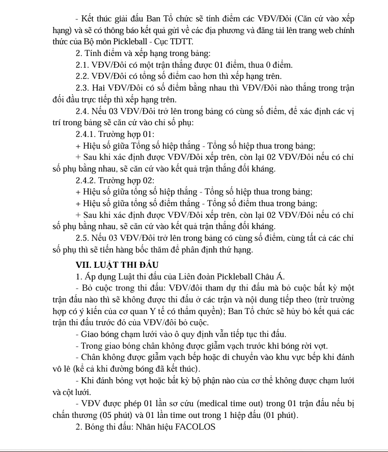 Mẫu điều lệ giải pickleball